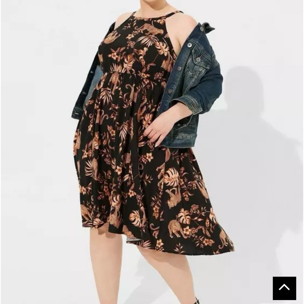 TORRID Roaming Leopard Halter Hi-Low Knee Length Challis Skater Dress Black 4 4X - Picture 4 of 10